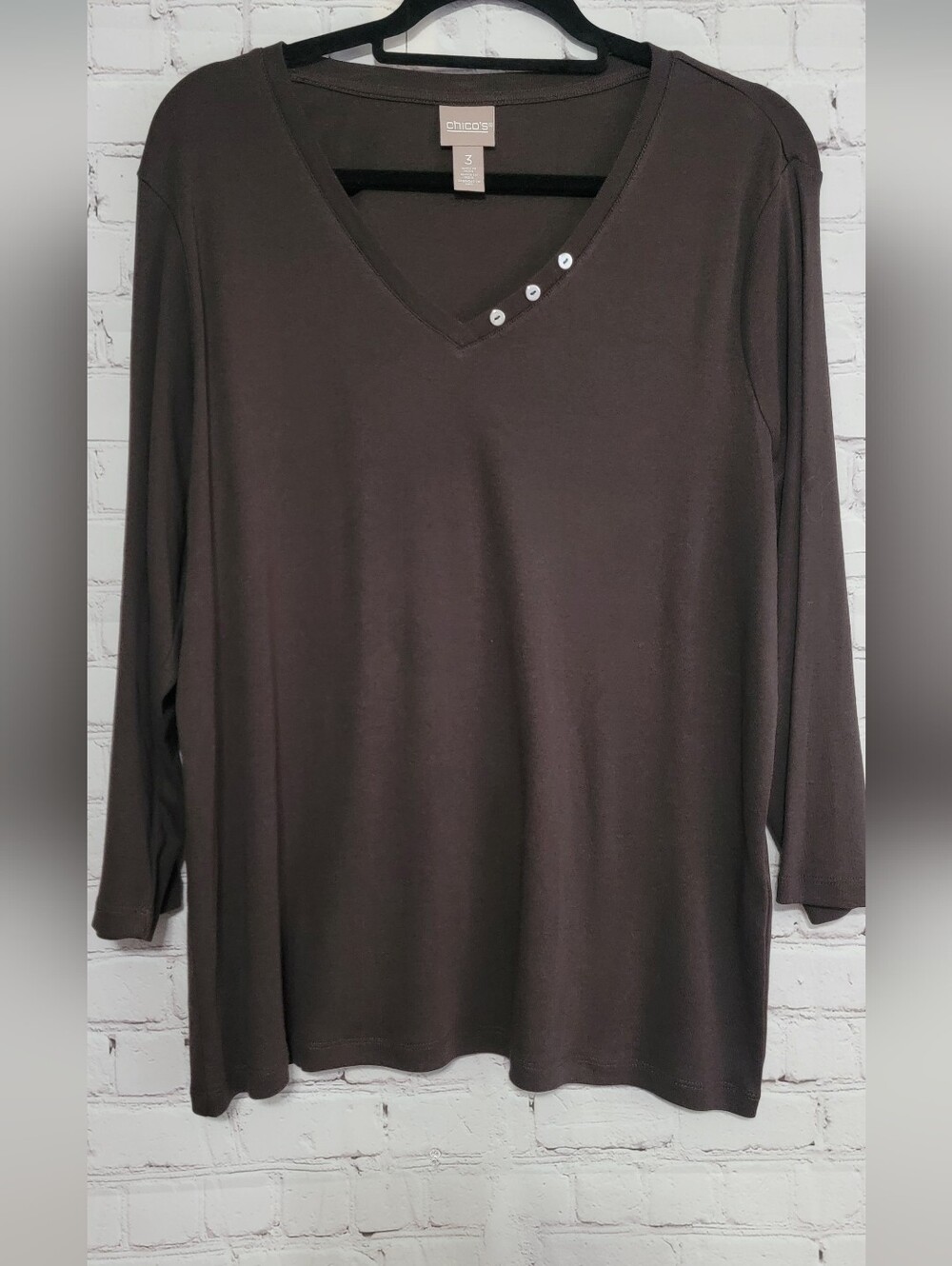 Chico's Brown V-Neck Button Accent Women's Top Size 3 (XL)